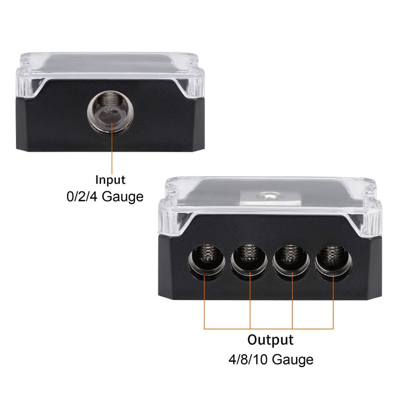 VonSom 4 Way Power Distribution Block, 1x 0/2/4 AWG Gauge in / 4X 4/8/10 Gauge Out Amp Power Distribution Ground Distributor Connecting Block for Car Amplifier Audio Splitter 2 Pack - Image 3